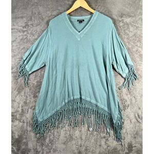 DAIRI Fashion Moroccan Cotton Fringe Tunic Top Boho V-Neck Sage Seafoam OS